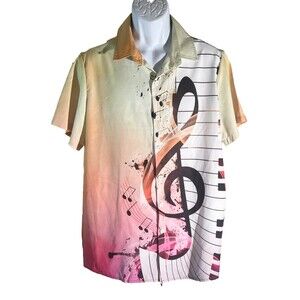HAWALILI Men's Short Sleeve Button Down Music‎ Note Patio Shirt Medium
